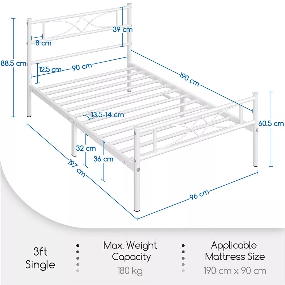 Metal Bed Platform Single/Double/King with Curved Design Headboard Home Bedroom Royalcart