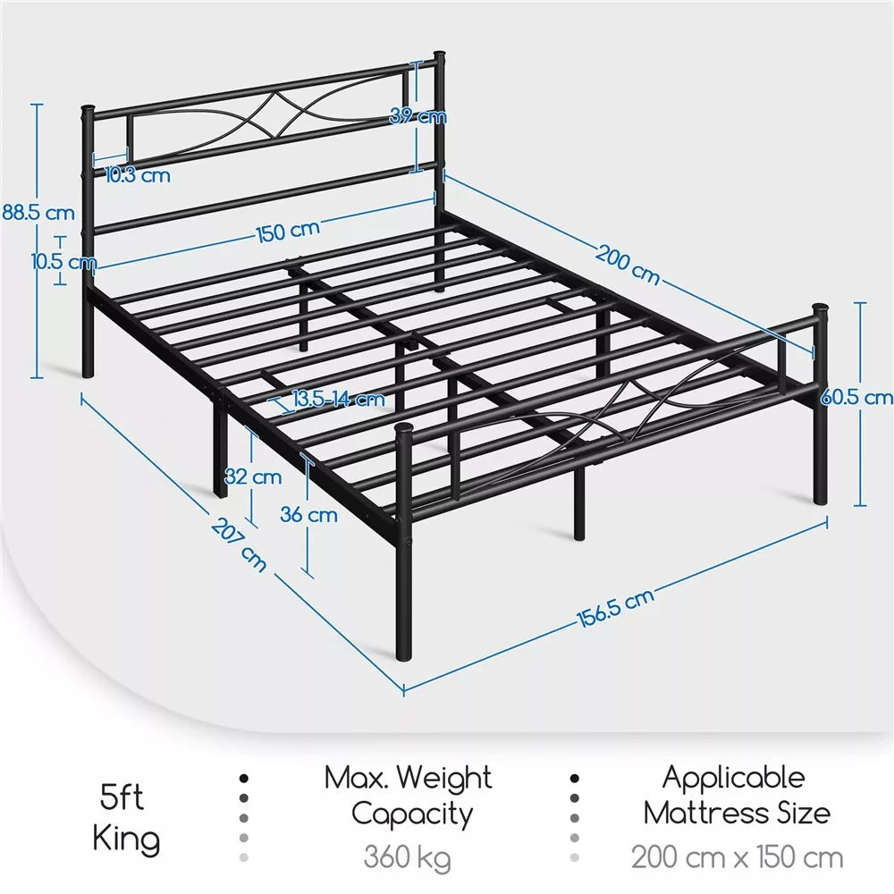 Metal Bed Platform Single/Double/King with Curved Design Headboard Home Bedroom Royalcart