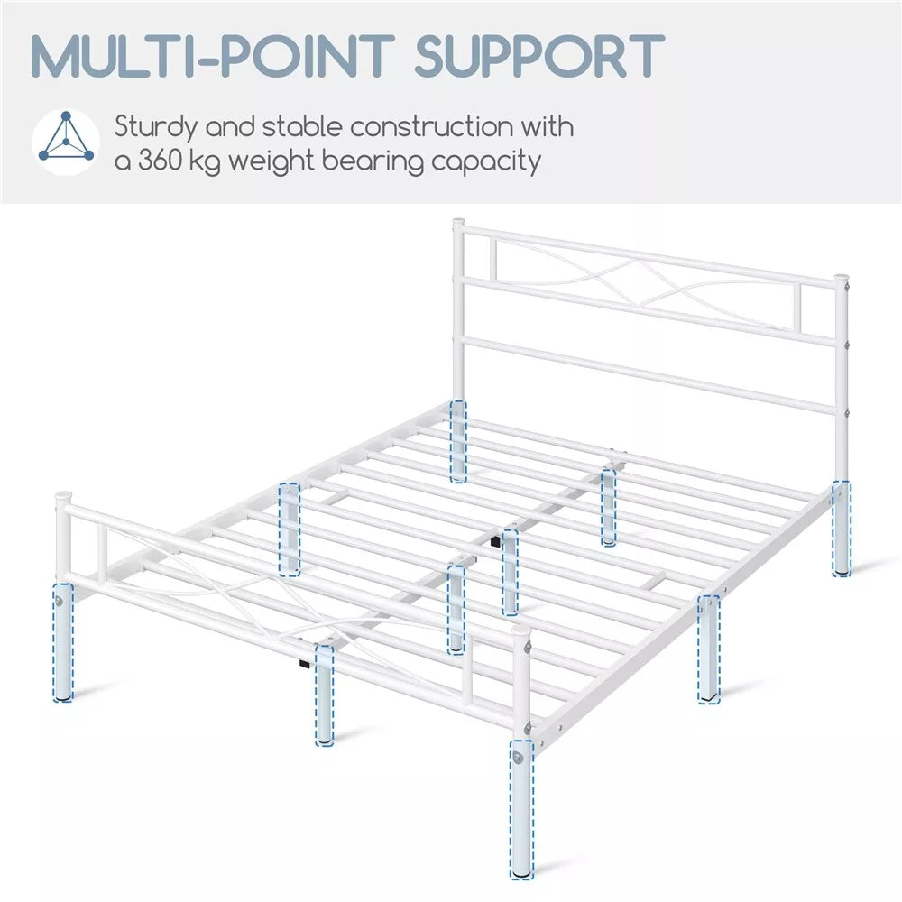 Metal Bed Platform Single/Double/King with Curved Design Headboard Home Bedroom Royalcart