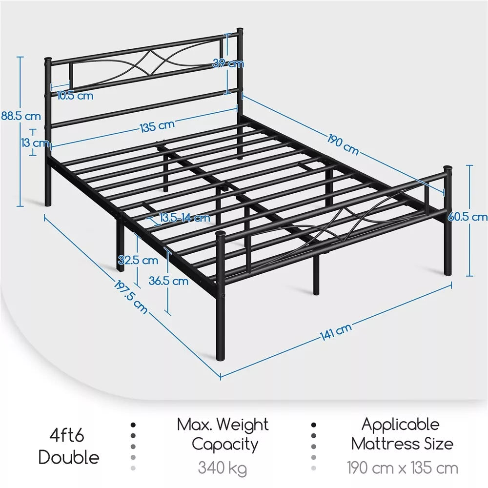 Metal Bed Platform Single/Double/King with Curved Design Headboard Home Bedroom Royalcart