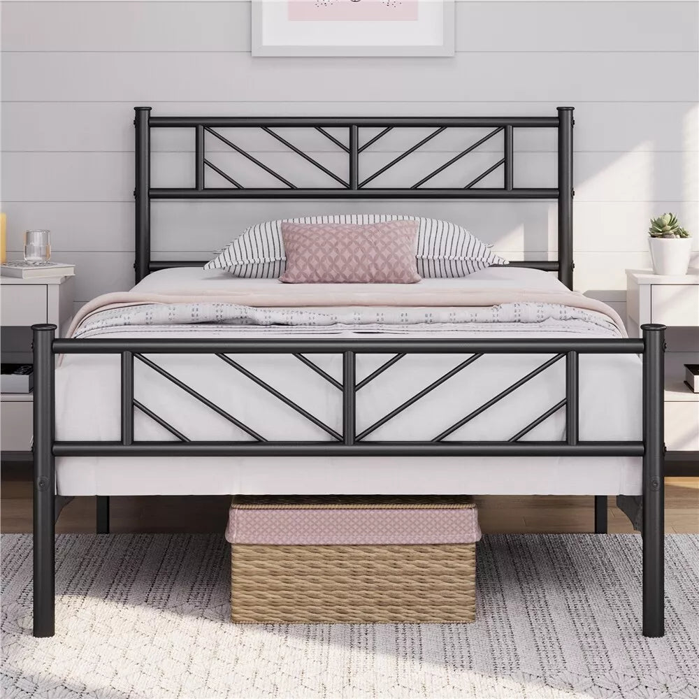 Single/Double/King Metal Bed Frame Bed Platform with Arrow Design Headboard Home Royalcart