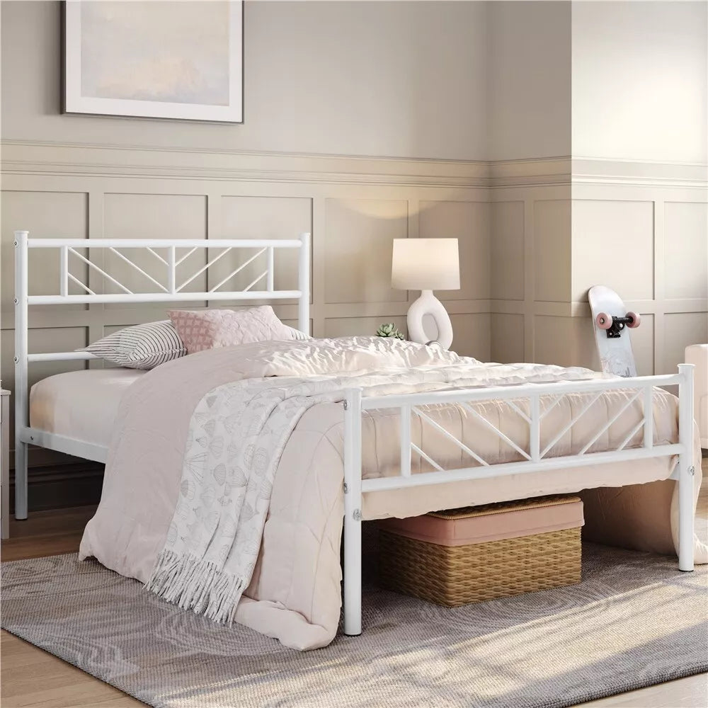 Single/Double/King Metal Bed Frame Bed Platform with Arrow Design Headboard Home Royalcart