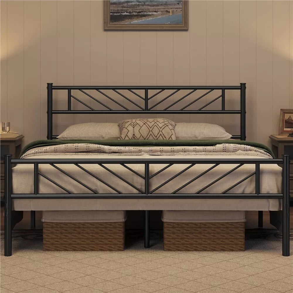 Single/Double/King Metal Bed Frame Bed Platform with Arrow Design Headboard Home Royalcart