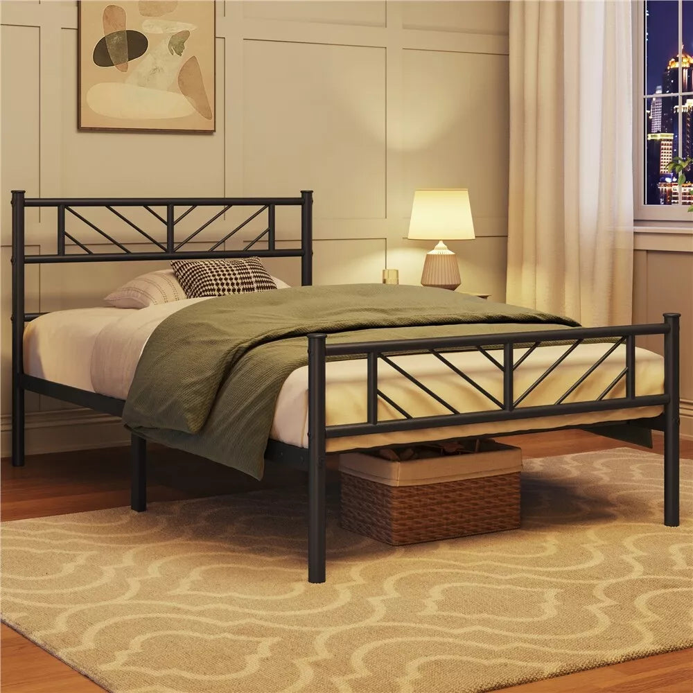 Single/Double/King Metal Bed Frame Bed Platform with Arrow Design Headboard Home Royalcart