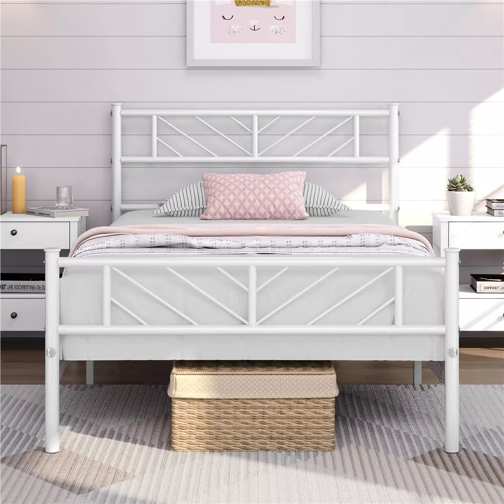 Single/Double/King Metal Bed Frame Bed Platform with Arrow Design Headboard Home Royalcart