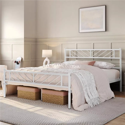 Single/Double/King Metal Bed Frame Bed Platform with Arrow Design Headboard Home Royalcart