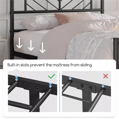 Single/Double/King Metal Bed Frame Bed Platform with Arrow Design Headboard Home Royalcart