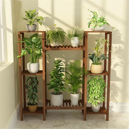 Multi-Tier Stylish Bamboo Plant Stand Indoor&Outdoor 10 Pot Bonsai Display Shelf Royalcart