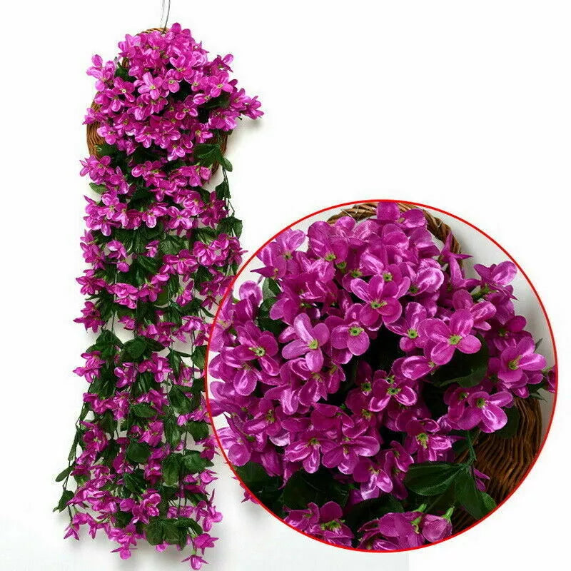 2pcs Hanging Flowers Artificial Violet Flower Wall Wisteria Basket Garland Home Decor Royalcart