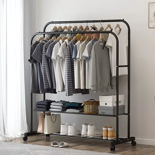 Industrial Pipe Garment Rack Coat Stand Rolling Clothes Rails Cart Condo Attic Royalcart
