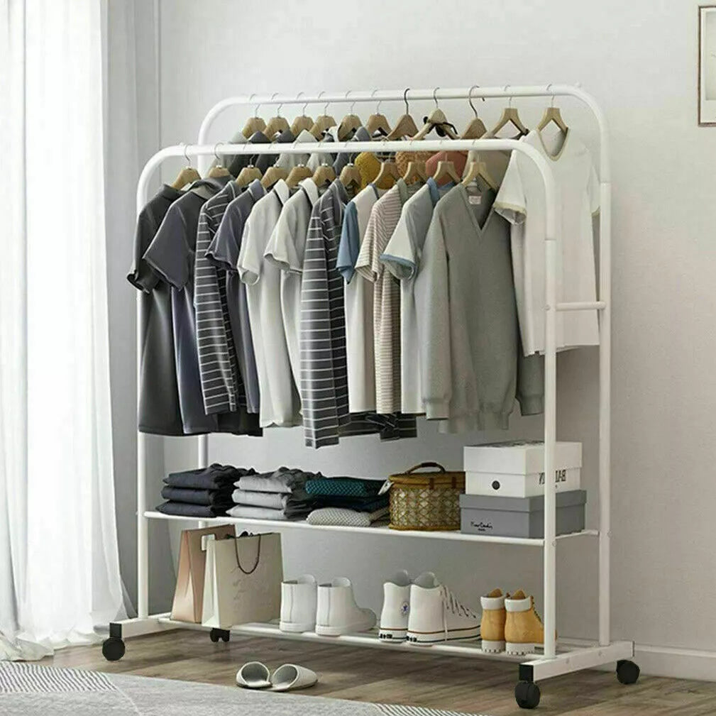 Industrial Pipe Garment Rack Coat Stand Rolling Clothes Rails Cart Condo Attic Royalcart