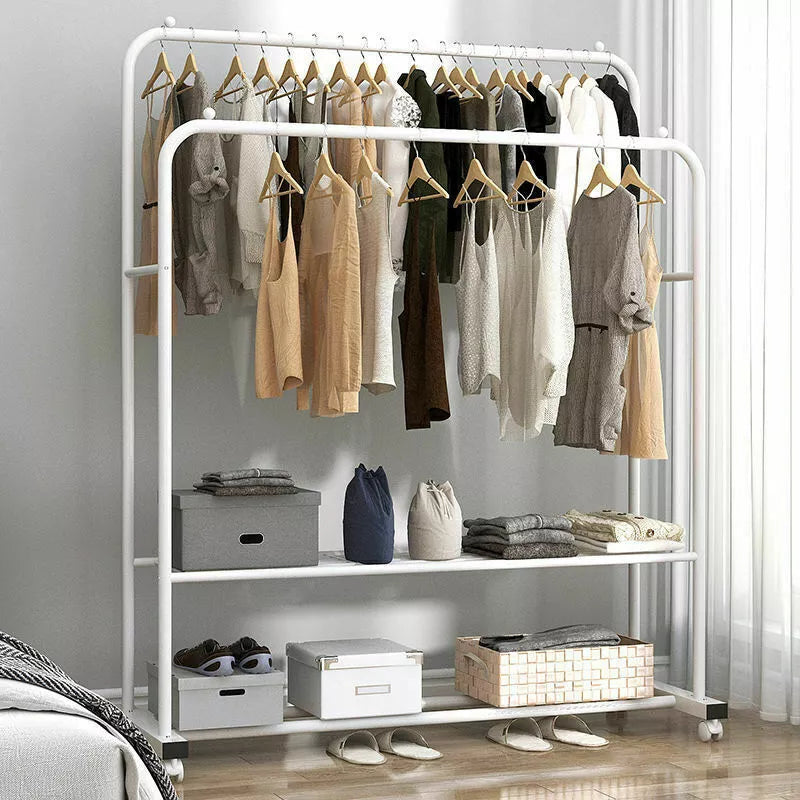 Industrial Pipe Garment Rack Coat Stand Rolling Clothes Rails Cart Condo Attic Royalcart