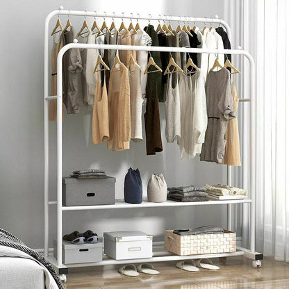 Industrial Pipe Garment Rack Coat Stand Rolling Clothes Rails Cart Condo Attic Royalcart
