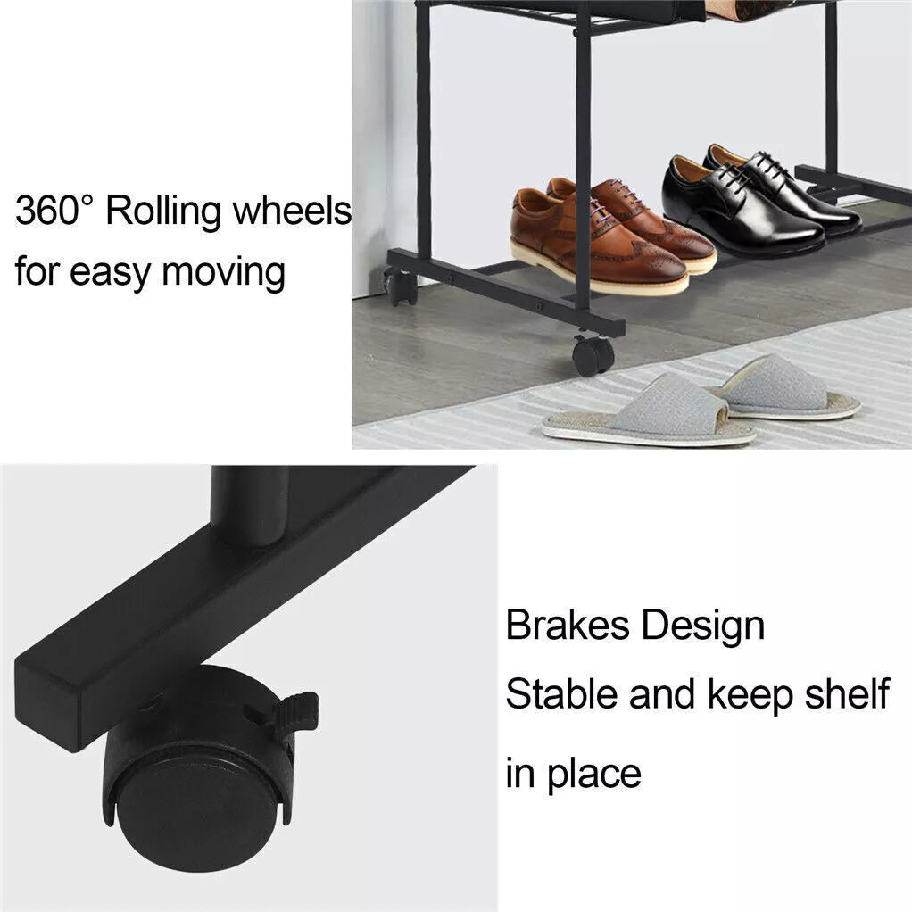 Industrial Pipe Garment Rack Coat Stand Rolling Clothes Rails Cart Condo Attic Royalcart