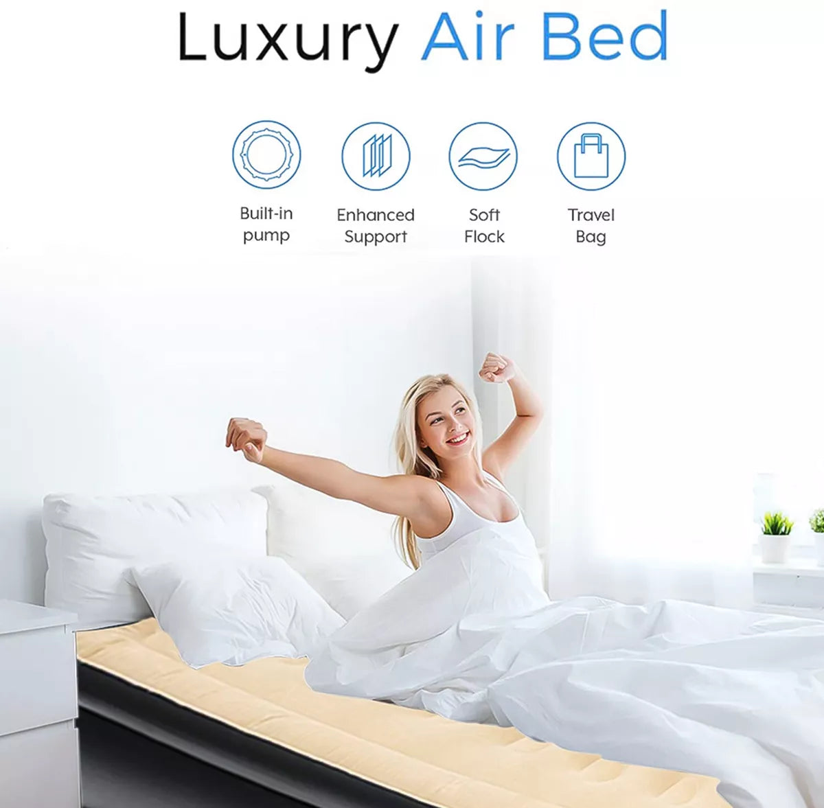 Inflatable High Raised Double Air Bed Mattress Builtin Electric Pump 3 Size Beds Royalcart