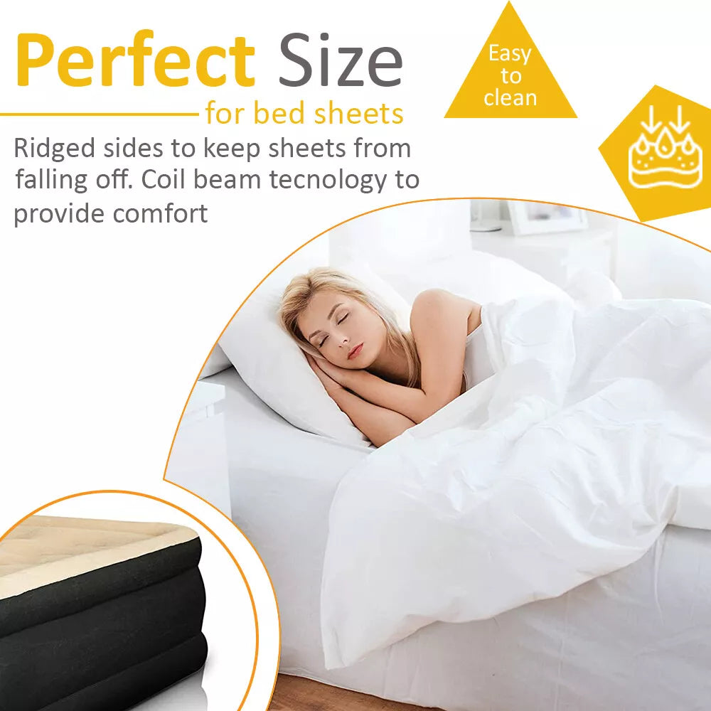 Inflatable High Raised Double Air Bed Mattress Builtin Electric Pump 3 Size Beds Royalcart