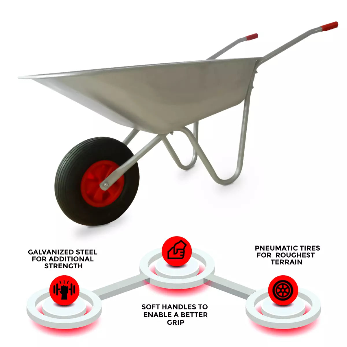 65L Wheelbarrow Heavy Duty Galvanised Home Garden Metal Cart with Pneumatic Tyre Royalcart