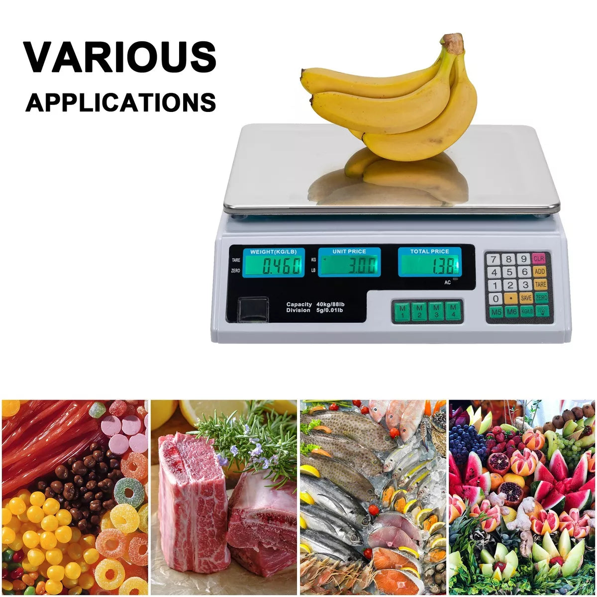 40kg/5 Electronic Price Scale Digital Commercial Food Meat Weighting Shop Retail Royalcart