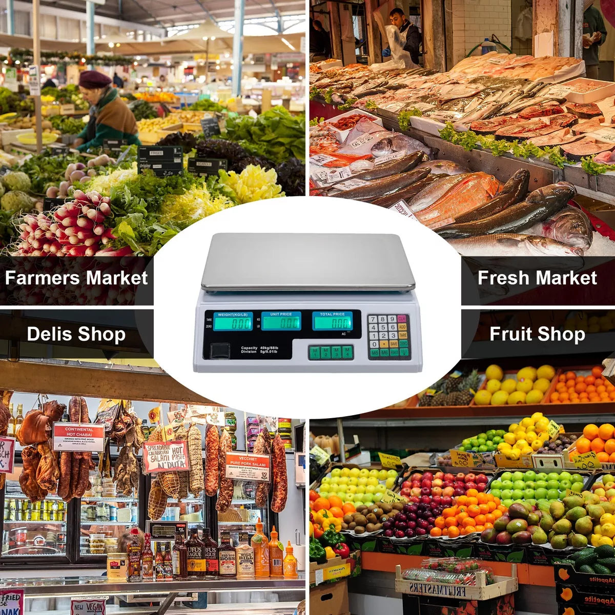 40kg/5 Electronic Price Scale Digital Commercial Food Meat Weighting Shop Retail Royalcart