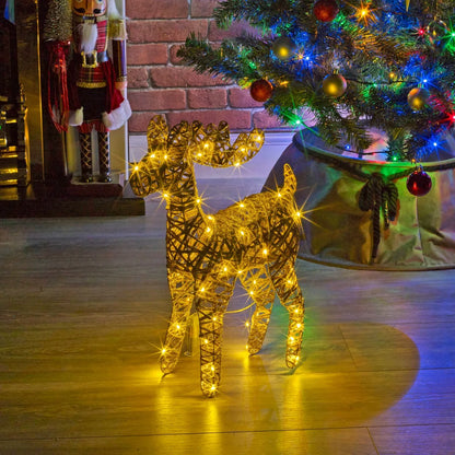 LED Light Up Standing Reindeer 60cm Rattan Wire Frame Christmas Home Decoration Royalcart