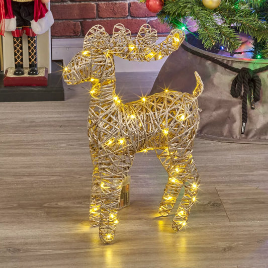 LED Light Up Standing Reindeer 60cm Rattan Wire Frame Christmas Home Decoration Royalcart