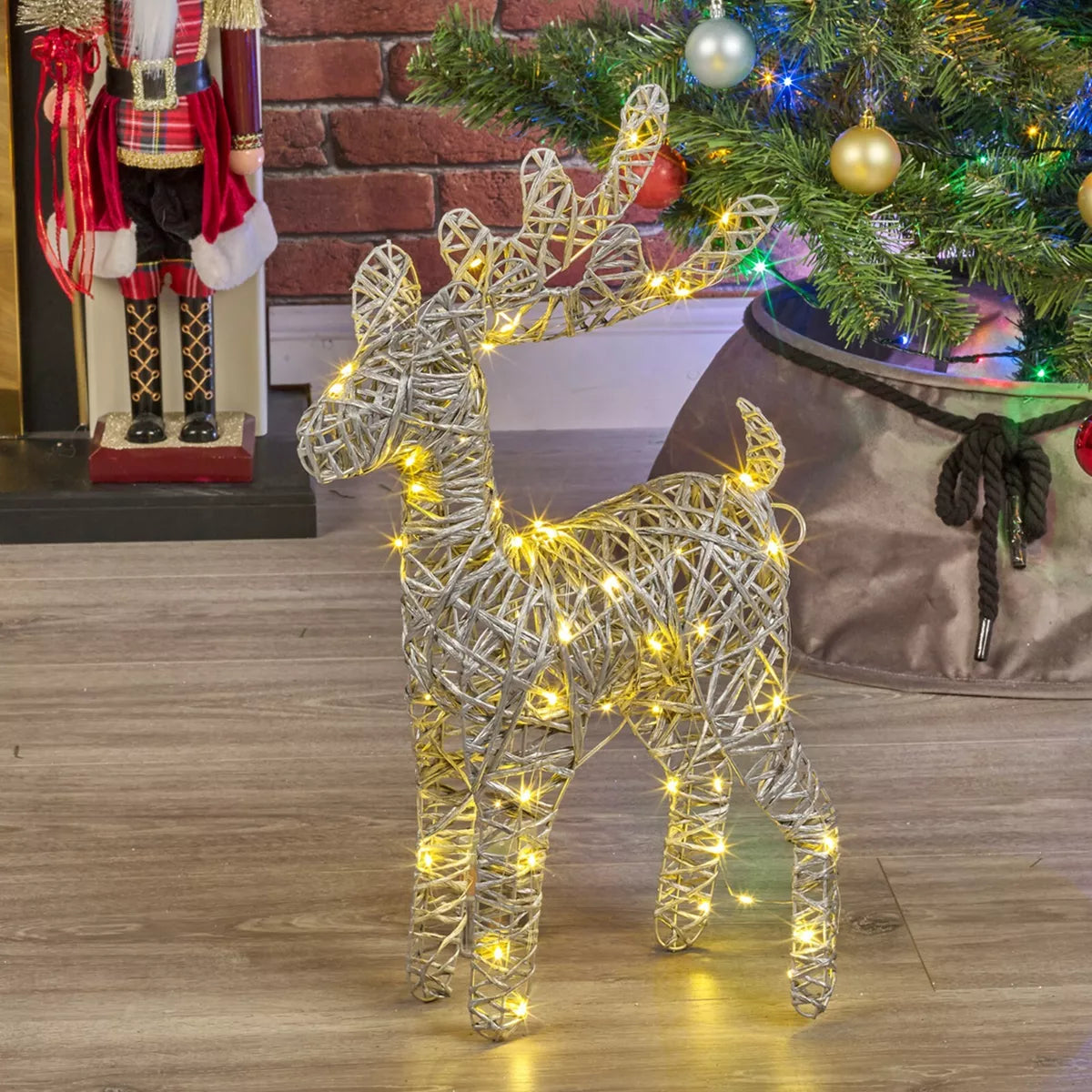 LED Light Up Standing Reindeer 60cm Rattan Wire Frame Christmas Home Decoration Royalcart