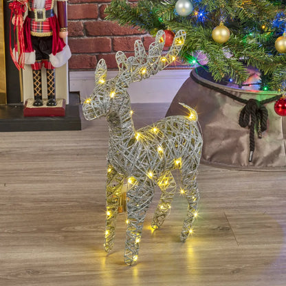 LED Light Up Standing Reindeer 60cm Rattan Wire Frame Christmas Home Decoration Royalcart