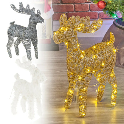 LED Light Up Standing Reindeer 60cm Rattan Wire Frame Christmas Home Decoration Royalcart
