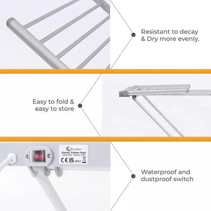 Electric Heated Clothes Dryer Indoor Foldable Drying Horse Rack 230W Royalcart