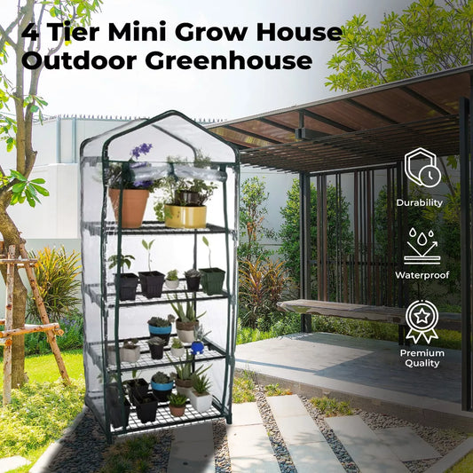 4 Tier Mini Grow House Outdoor Garden With Clear PVC Cover High Plant Greenhouse Royalcart