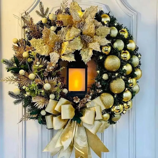 Christmas Wreath Decor Artificial Bowknot Garland for Home Front Door Xmas Royalcart