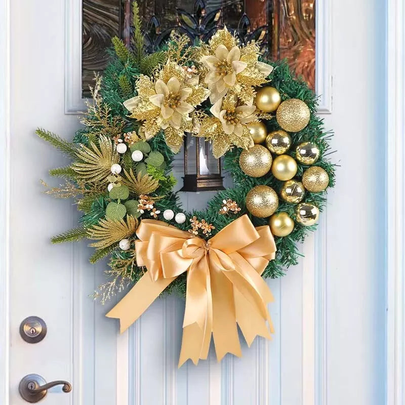 Christmas Wreath Decor Artificial Bowknot Garland for Home Front Door Xmas Royalcart
