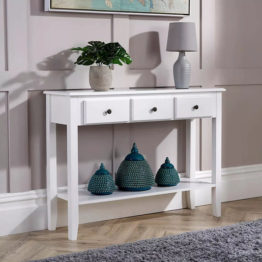 Console Table 3 Drawer Hallway Entryway Side Desk Shelf Storage White Painted Royalcart
