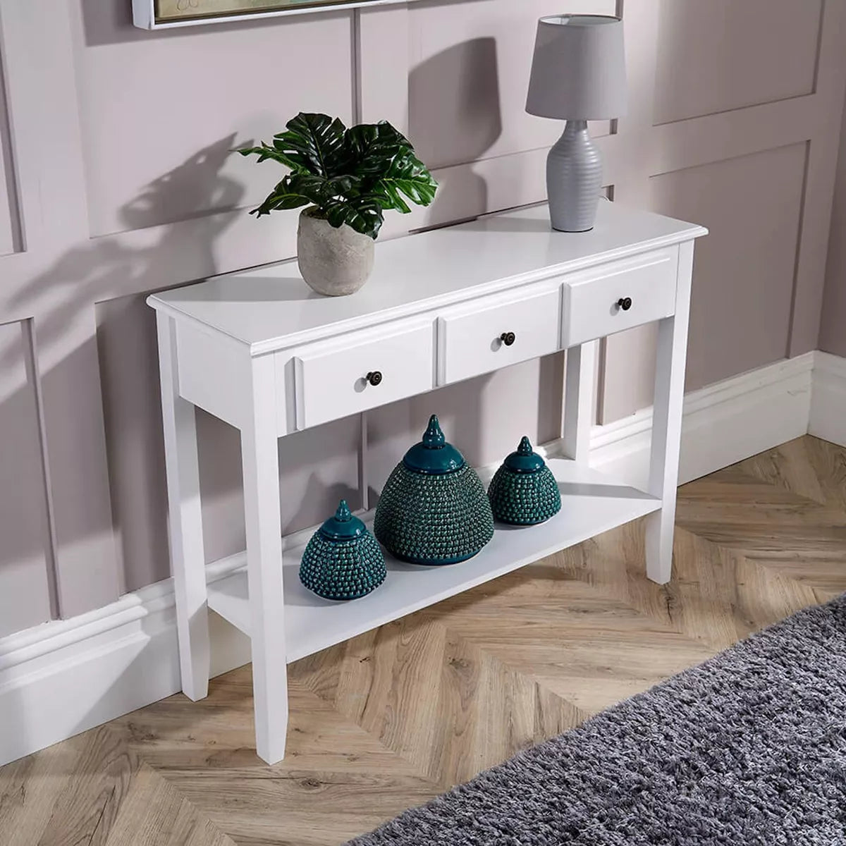 Console Table 3 Drawer Hallway Entryway Side Desk Shelf Storage White Painted Royalcart