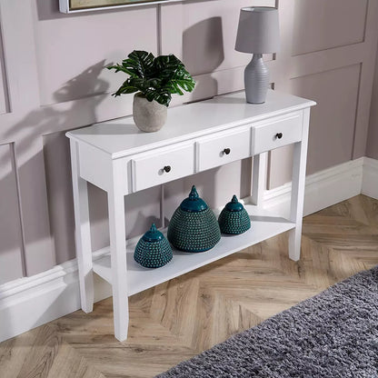 Console Table 3 Drawer Hallway Entryway Side Desk Shelf Storage White Painted Royalcart