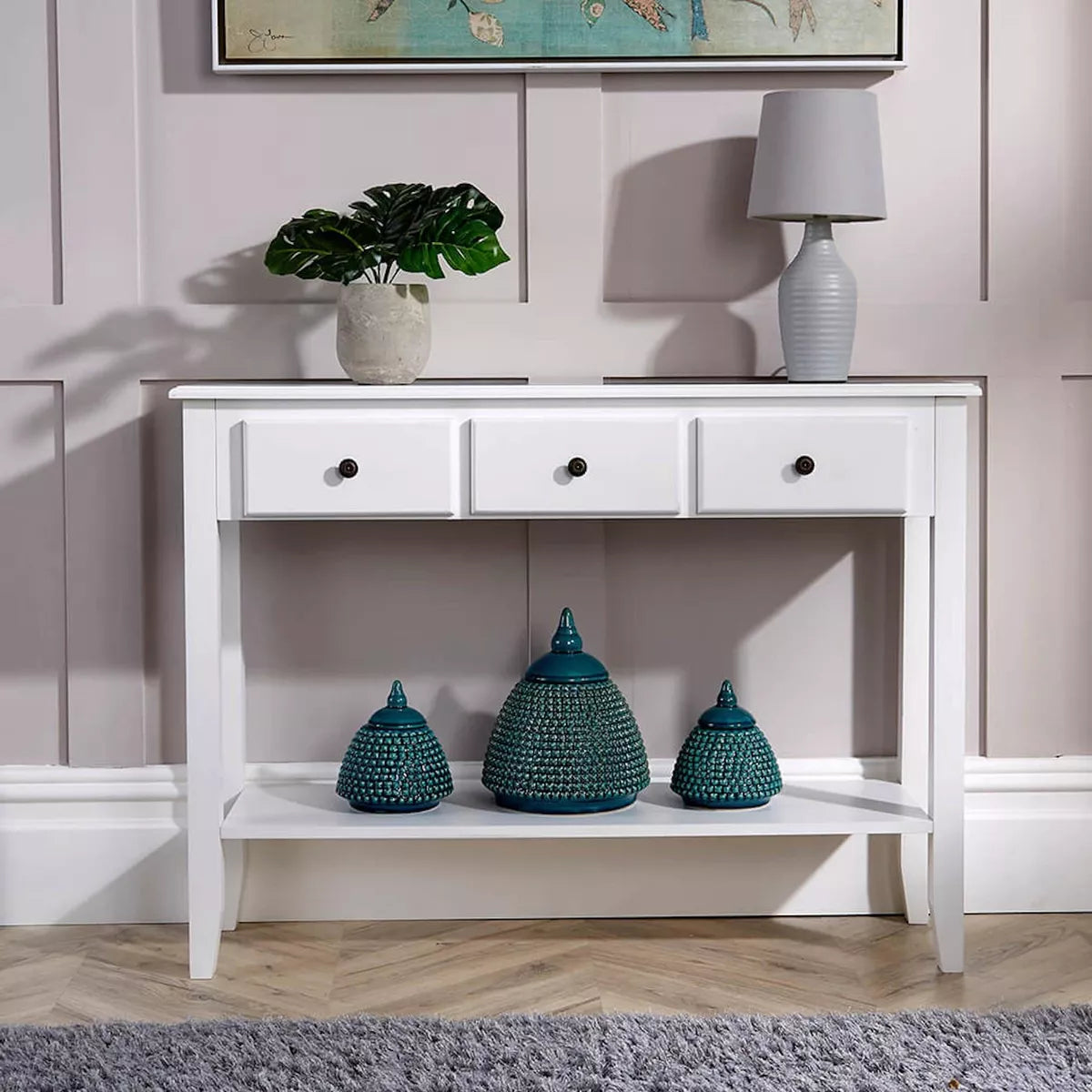 Console Table 3 Drawer Hallway Entryway Side Desk Shelf Storage White Painted Royalcart