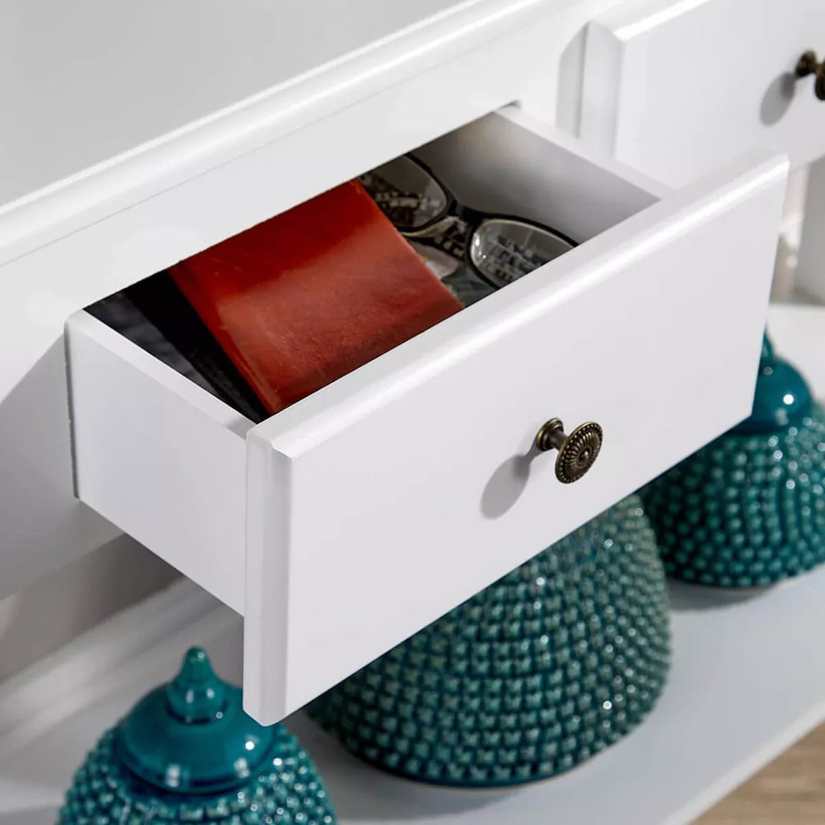 Console Table 3 Drawer Hallway Entryway Side Desk Shelf Storage White Painted Royalcart