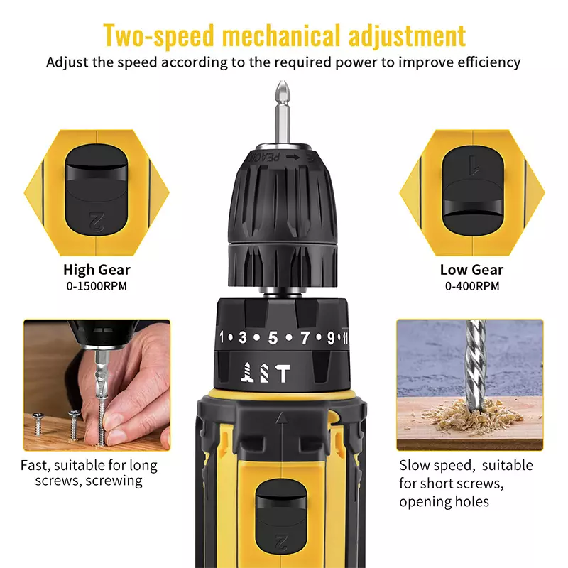 2 Battery 21V Cordless Drill Combi Driver High Power Electric Screwdriver Set UK Royalcart