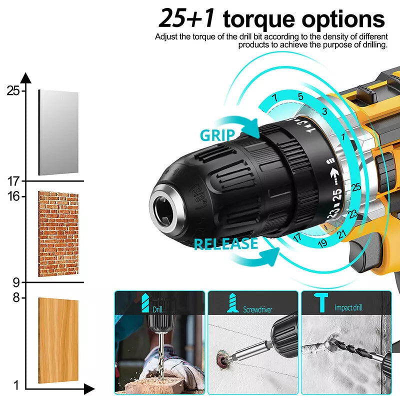 2 Battery 21V Cordless Drill Combi Driver High Power Electric Screwdriver Set UK Royalcart