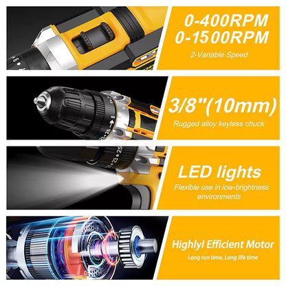 2 Battery 21V Cordless Drill Combi Driver High Power Electric Screwdriver Set UK Royalcart