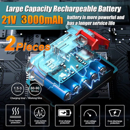 2 Battery 21V Cordless Drill Combi Driver High Power Electric Screwdriver Set UK Royalcart