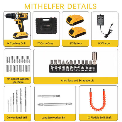 2 Battery 21V Cordless Drill Combi Driver High Power Electric Screwdriver Set UK Royalcart