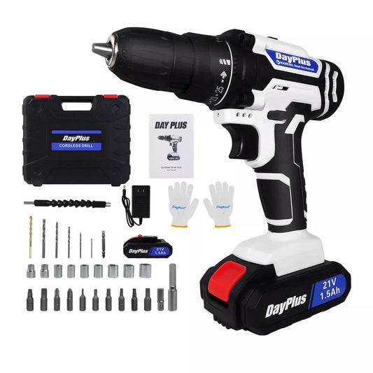21V Cordless Combi Drill Electric Powerful Driver Screwdriver Battery LED Light Royalcart