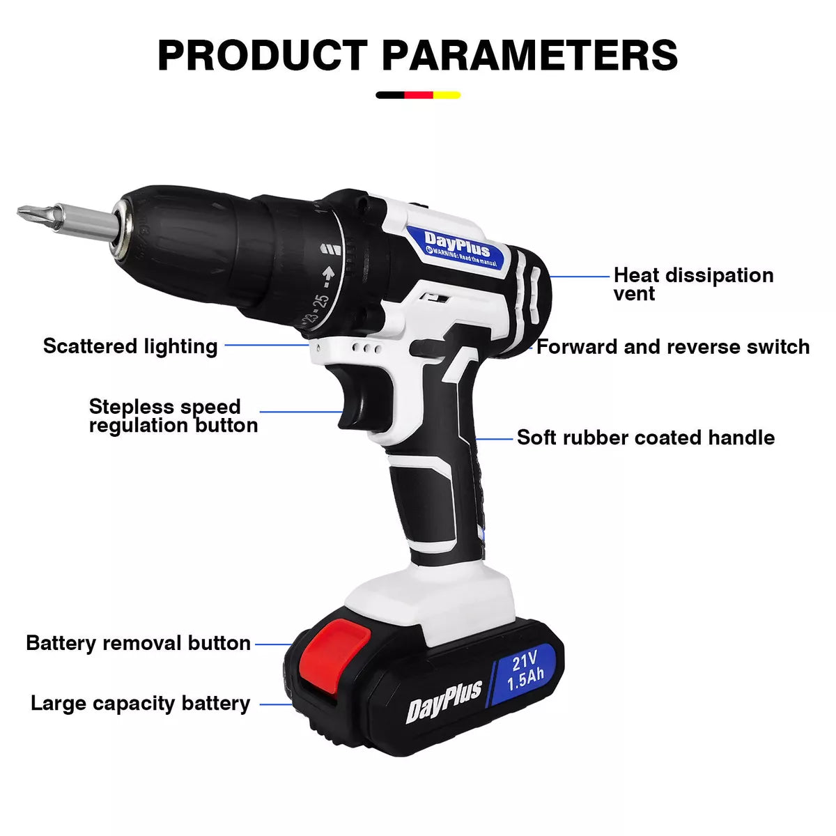 21V Cordless Combi Drill Electric Powerful Driver Screwdriver Battery LED Light Royalcart