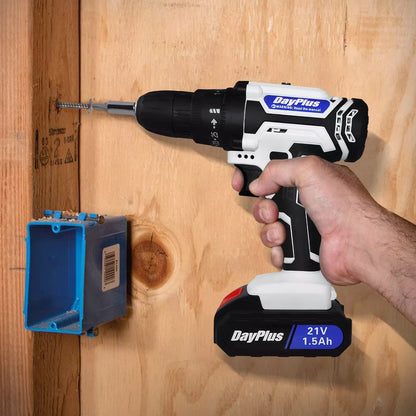 21V Cordless Combi Drill Electric Powerful Driver Screwdriver Battery LED Light Royalcart