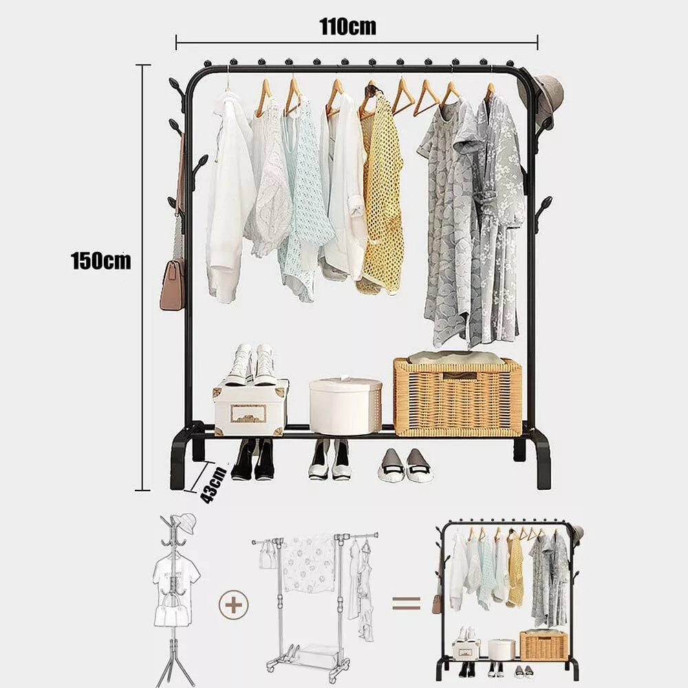 Heavy Duty Metal Single Rail Clothes Garment Hanging Rack Shelf Display Stand Royalcart