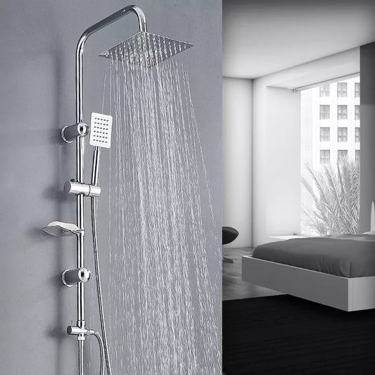 Shower Kit Twin Head 2 Mixer Shower Heads Rail Hose Riser Square Bathroom Set Royalcart