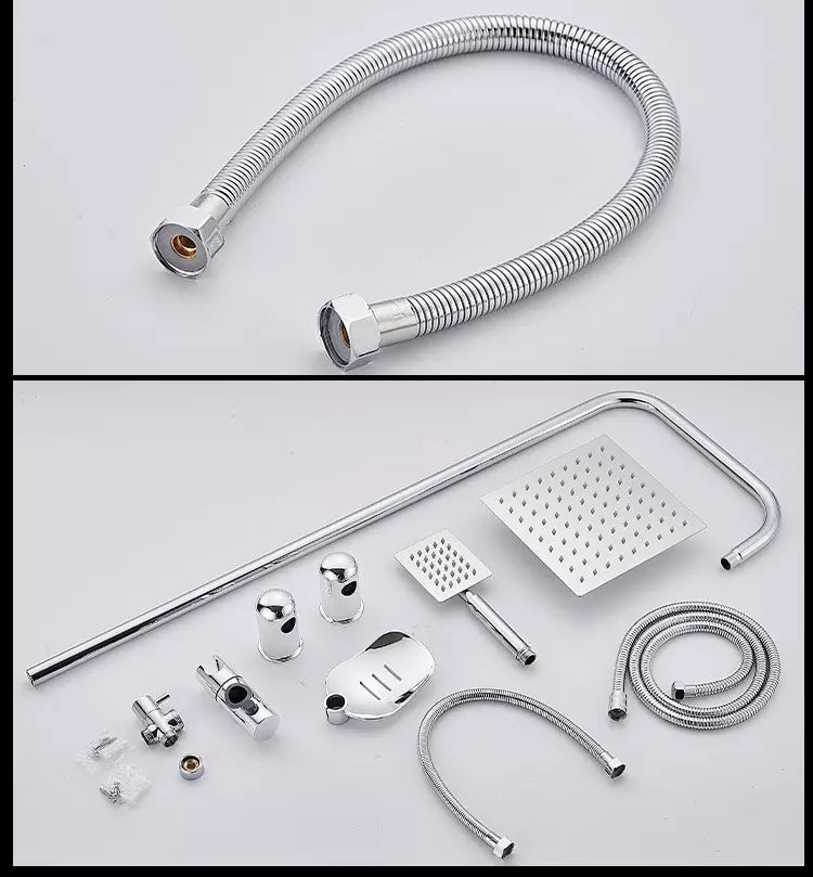 Shower Kit Twin Head 2 Mixer Shower Heads Rail Hose Riser Square Bathroom Set Royalcart