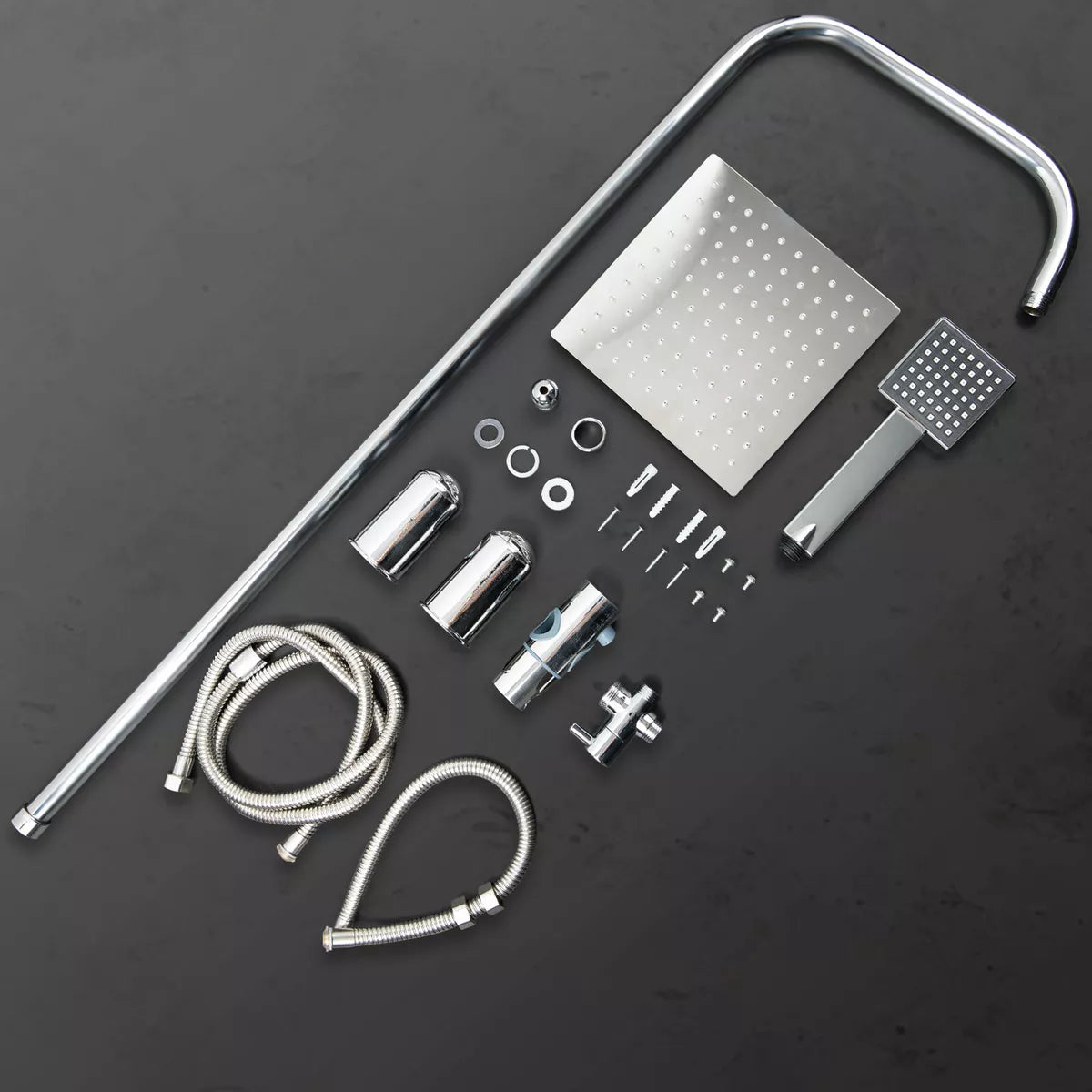 Shower Kit Twin Head 2 Mixer Shower Heads Rail Hose Riser Square Bathroom Set Royalcart