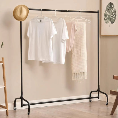 4/5/6ft Heavy Duty Metal Clothes Garment Single Hanging Rail with Wheels Royalcart
